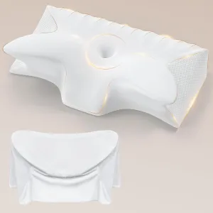Hexus Cervical Pillow for Neck Pain Relief, Ergonomic Hollow Design, Odorless Memory Foam Pillow for Sleeping, Orthopedic Contour Neck Support Pillows with Additional Pillowcase, Milk White