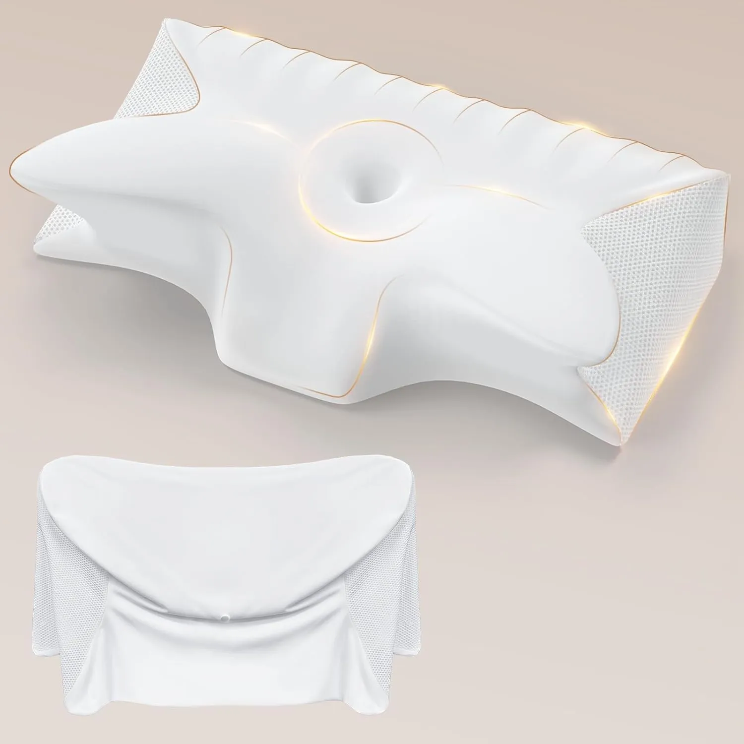 Hexus Cervical Pillow for Neck Pain Relief, Ergonomic Hollow Design, Odorless Memory Foam Pillow for Sleeping, Orthopedic Contour Neck Support Pillows with Additional Pillowcase, Milk White
