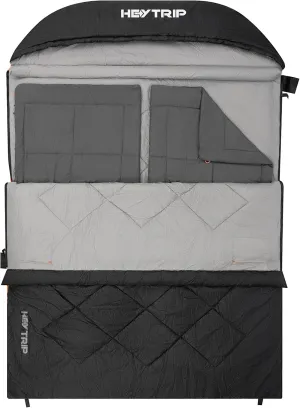 HEYTRIP Double Sleeping Bag with Blanket - Queen Size Two Person Sleeping Bag for Couples - 20 Degree Rated for Camping