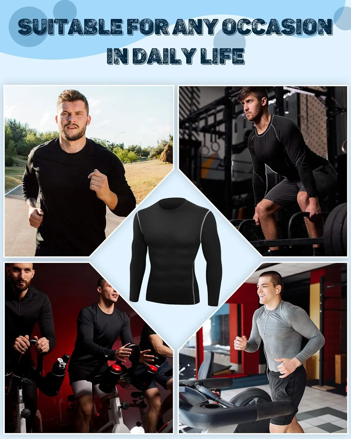 Hicarer 6 Pack Men's Athletic Compression Shirts Long Sleeve Workout Running Undershirt Thermal Sport Base Layer Top