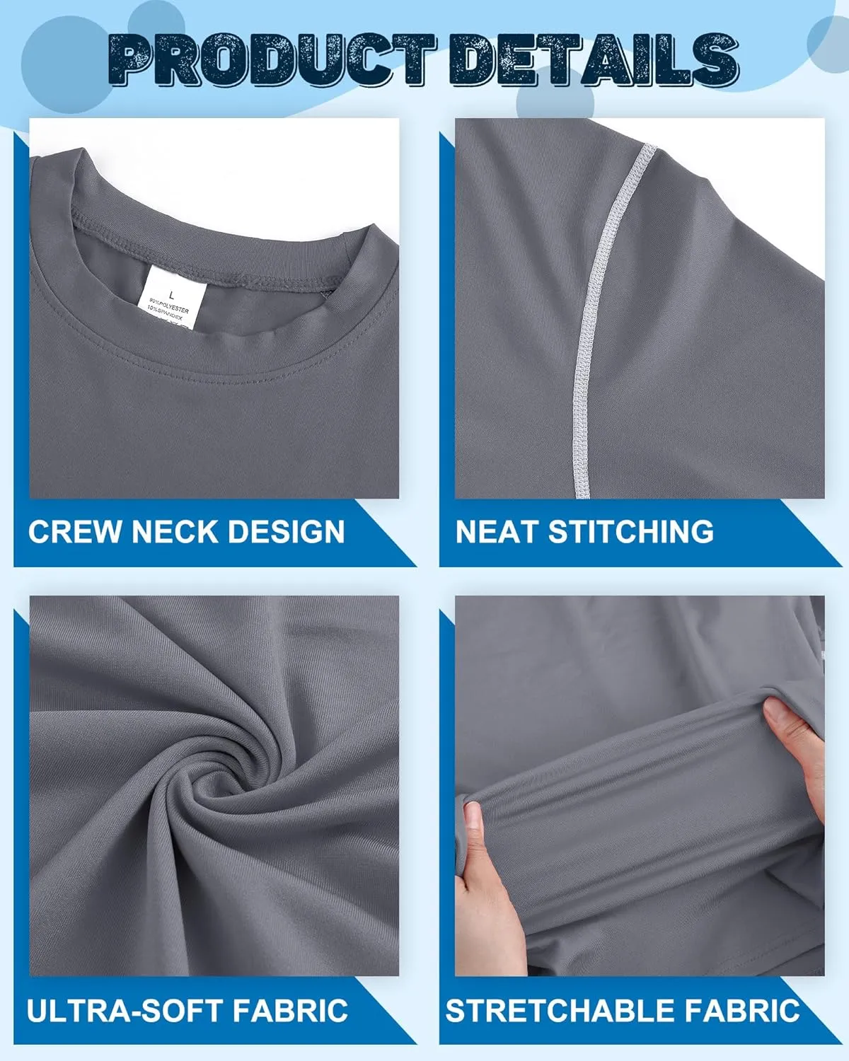 Hicarer 6 Pack Men's Athletic Compression Shirts Long Sleeve Workout Running Undershirt Thermal Sport Base Layer Top