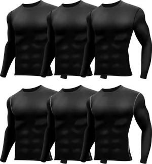 Hicarer 6 Pack Men's Athletic Compression Shirts Long Sleeve Workout Running Undershirt Thermal Sport Base Layer Top