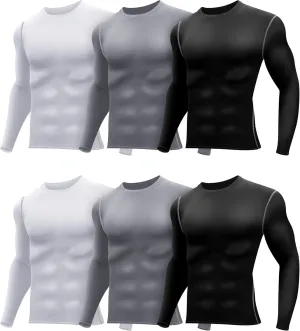 Hicarer 6 Pack Men's Athletic Compression Shirts Long Sleeve Workout Running Undershirt Thermal Sport Base Layer Top