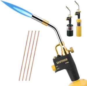 High Intensity Propane Torch Head with 4PCS Rods,Turbo Torch Kit Fuel by Propane,MAPP,Welding Torch,Trigger Start Mapp Gas Torch Kit with Igniter,Blow Torch (CSA Certified, Fuel Not Included)