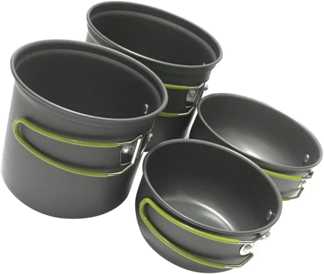 High-Temperature Resistant Camping Pot Collapsible Handle Silicone Cover Aluminum Cooking Pot Camping Kitchen Utensil Set