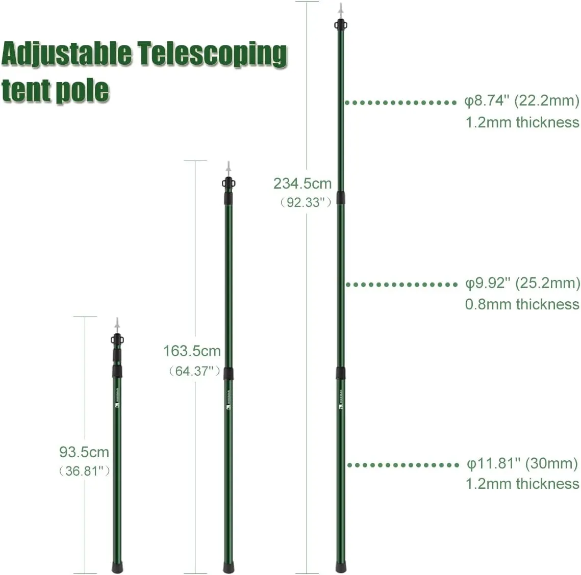 HIKEMAN Tent Poles Camping Poles for Tarp Awning Canopy Porch Sun Sails Tarpaulin Headroom Aluminium Adjustable Telescoping