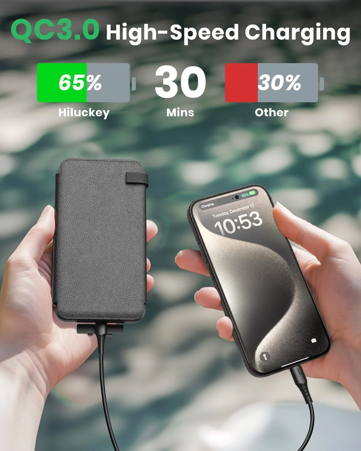 Hiluckey Solar Charger Power Bank 25000mAh USB C Fast Charging Portable Phone Charger with 4 Solar Panels & 3 USB Outputs for iPhone Tablet