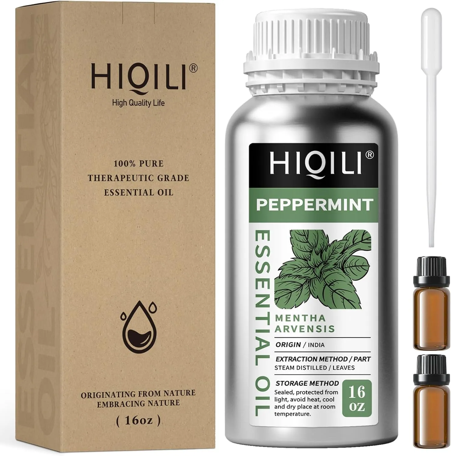 HIQILI Peppermint Essential Oil 16 oz 100% Pure Natural Aromatic Oil for Freshening Air, Hair Care, DIY Soap, SPA & Home Use