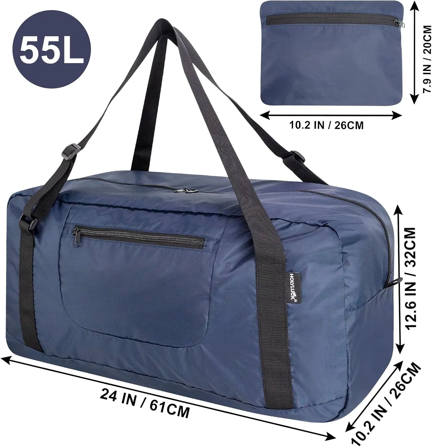 HOLYLUCK Foldable Travel Duffel Bag For Women & Men Luggage Great for Gym -55L, Navy Blue