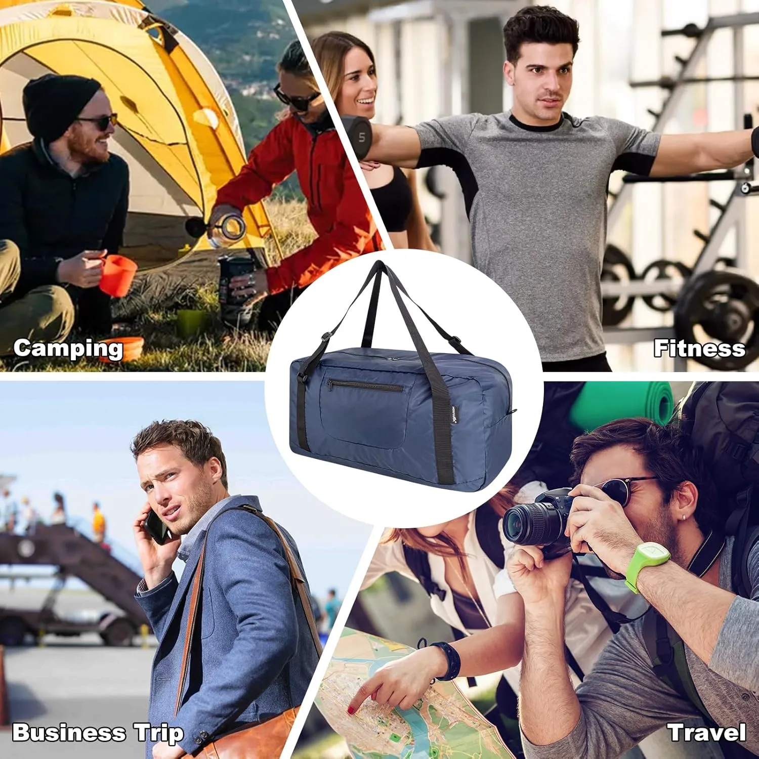 HOLYLUCK Foldable Travel Duffel Bag For Women & Men Luggage Great for Gym -55L, Navy Blue