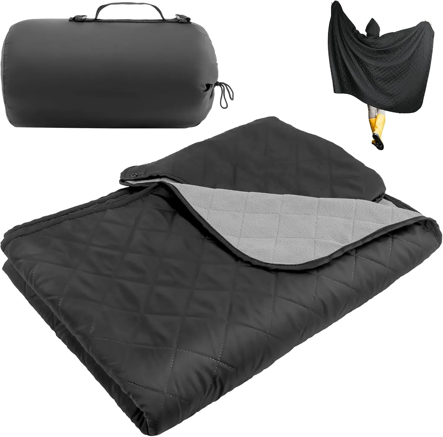 Hooded Outdoor Stadium Blanket - 78"x55" Waterproof Windproof Warm Blankets for Camping, Camping & Beach, Portable Machine-Washable Picnic Mat w/Storage Bag, Gift for Hiking, Concerts Travel