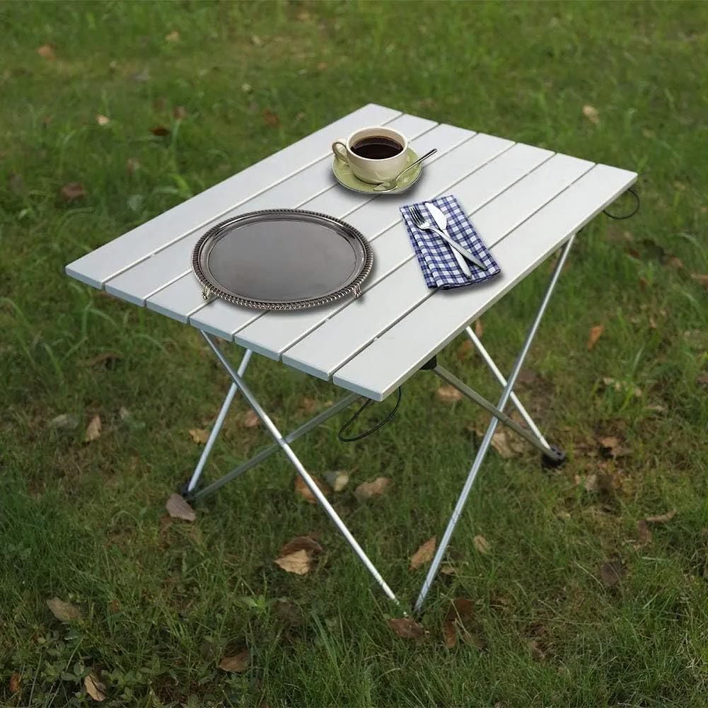 Horoper Portable Folding Table, Compact Aluminum Camping Table, Camping Desk BBQ Table, Folding Picnic Table, Aluminum Alloy Table Foldable Desk Table Outdoor Camping (L)