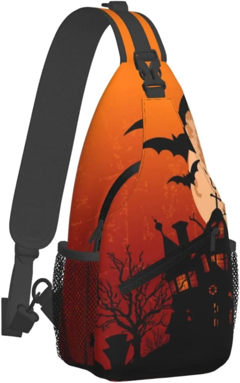 Horror Halloween Sling Backpack,Cute Ghost Pumpkin Crossbody Shoulder Backpack Adjustable Sling Bag for Men Women
