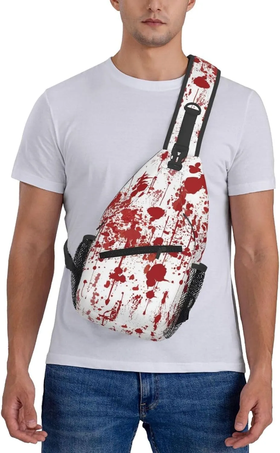 Horror Halloween Sling Backpack,Cute Ghost Pumpkin Crossbody Shoulder Backpack Adjustable Sling Bag for Men Women