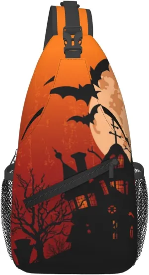 Horror Halloween Sling Backpack,Cute Ghost Pumpkin Crossbody Shoulder Backpack Adjustable Sling Bag for Men Women