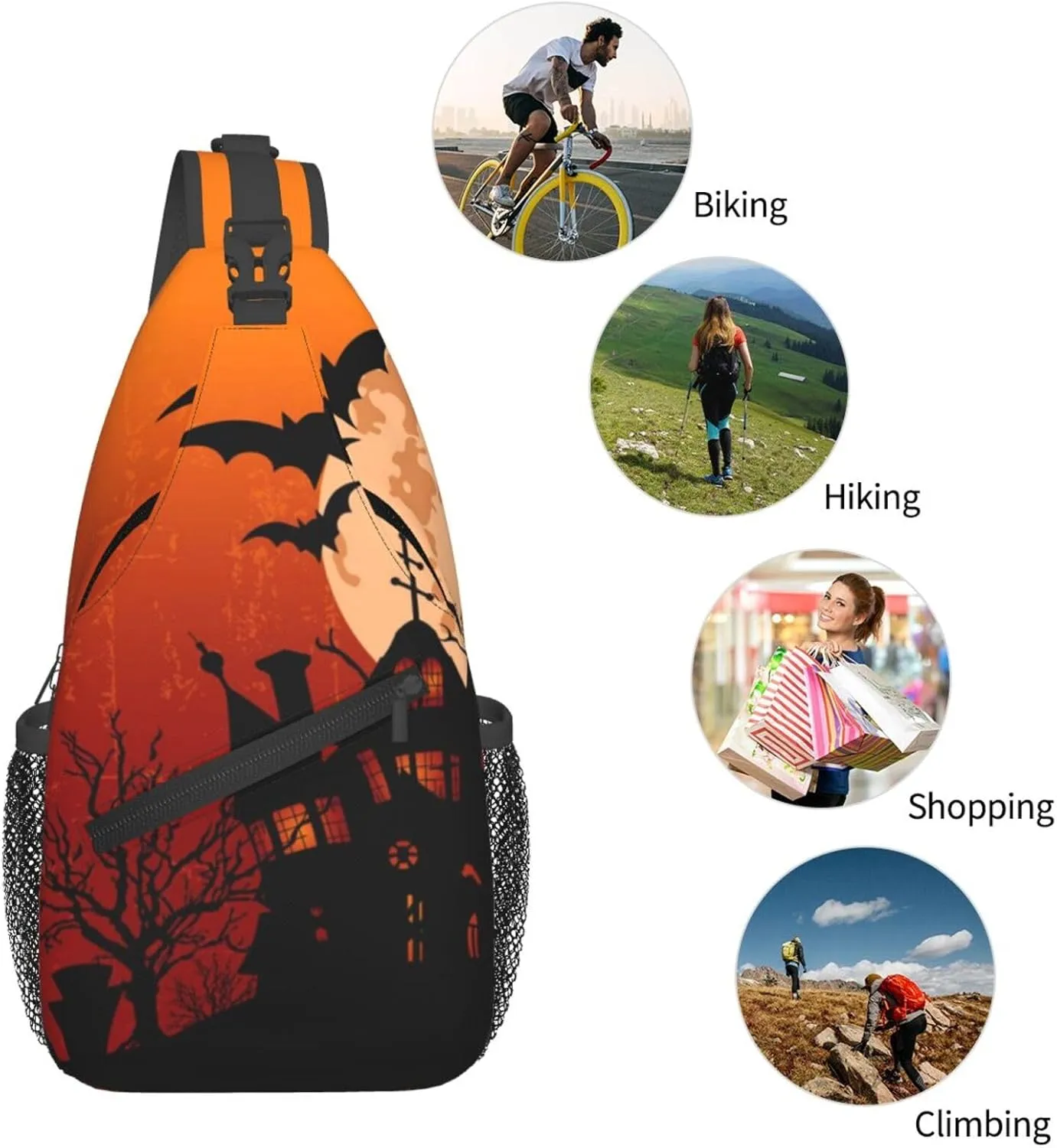 Horror Halloween Sling Backpack,Cute Ghost Pumpkin Crossbody Shoulder Backpack Adjustable Sling Bag for Men Women