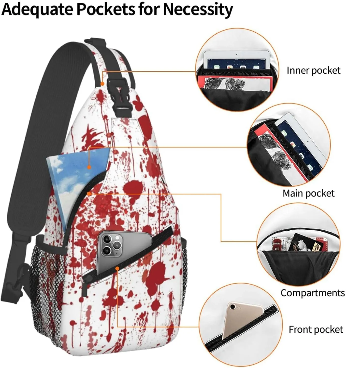 Horror Halloween Sling Backpack,Cute Ghost Pumpkin Crossbody Shoulder Backpack Adjustable Sling Bag for Men Women