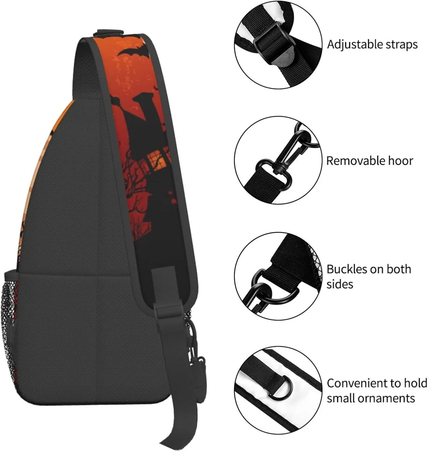 Horror Halloween Sling Backpack,Cute Ghost Pumpkin Crossbody Shoulder Backpack Adjustable Sling Bag for Men Women