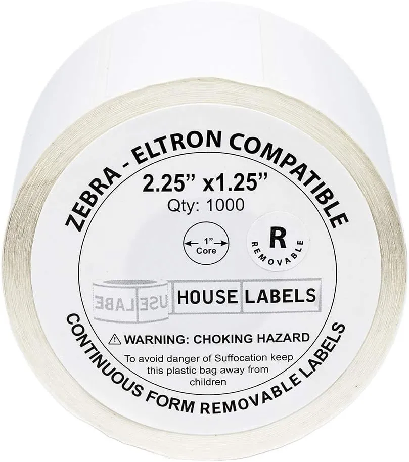 HOUSELABELS 2.25" x 1.25" Address Labels on 1" Core with Removable Adhesive Compatible with Zebra and Rollo Printers, 50 Rolls / 1,000 Labels per Roll