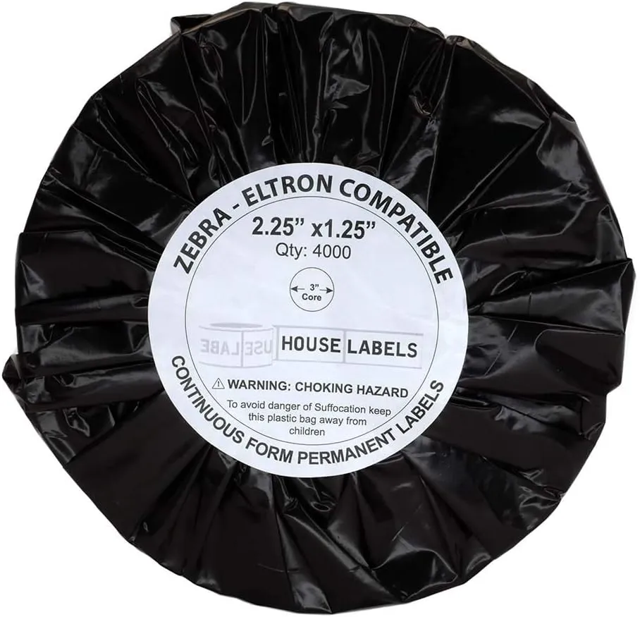 HOUSELABELS 2.25" x 1.25" Address Labels on 3" Core Compatible with Zebra and Rollo Printers, 14 Rolls / 4,000 Labels per Roll
