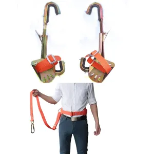 HUAWELL Climbing H Steel Tube & Concrete Pole Climbing Shoes with Adjustable Diameter, High-Intensity Mn Steel Alloy Electrician Pole Smooth Pole Together with Safety Belt, Pair Set.