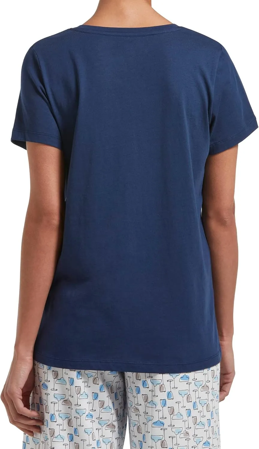 HUE Women's Sleepwell Basic Short Sleeve V-Neck T-Shirt for Lounging Or Sleeping, Made with Temperature Regulating Technology