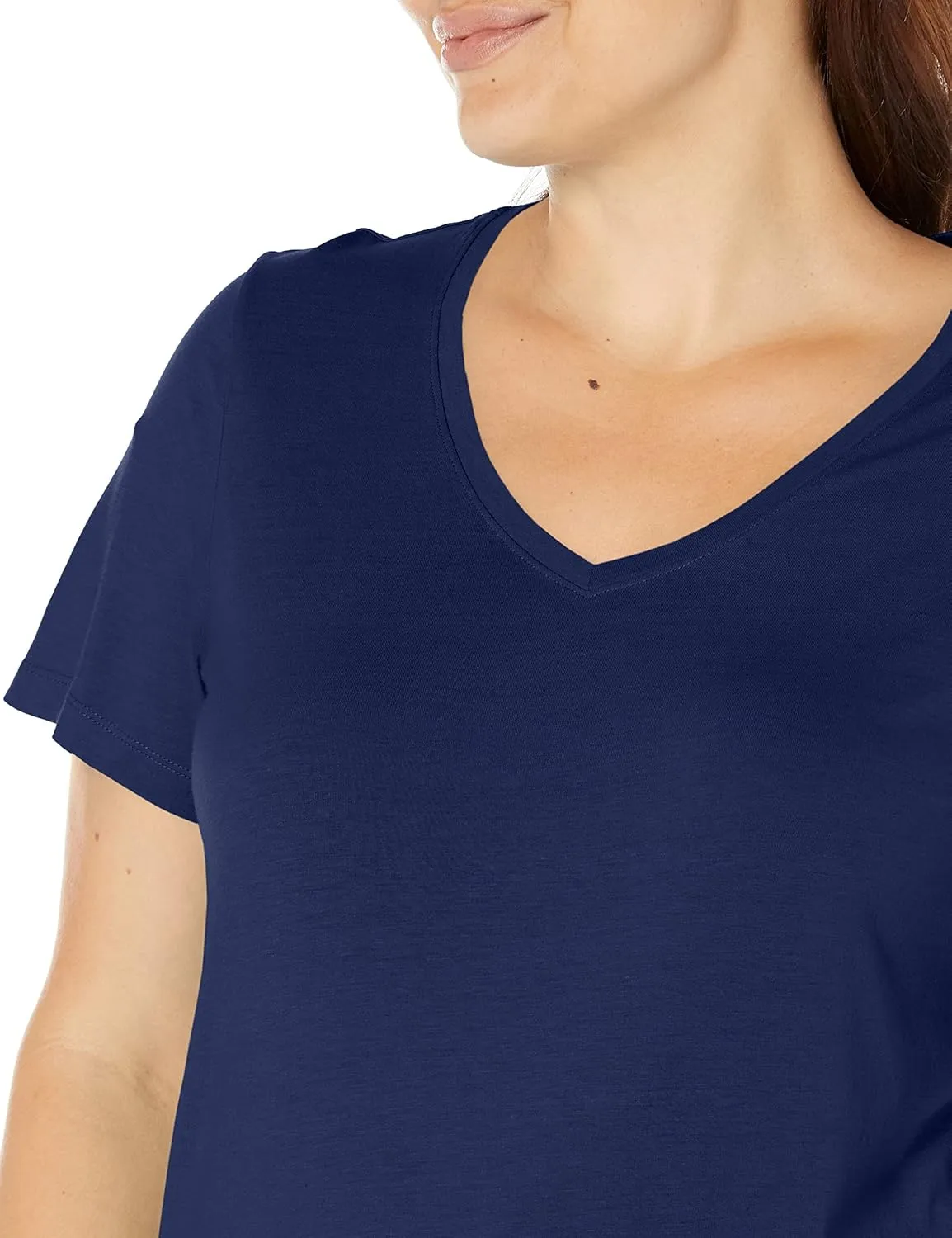 HUE Women's Sleepwell Basic Short Sleeve V-Neck T-Shirt for Lounging Or Sleeping, Made with Temperature Regulating Technology
