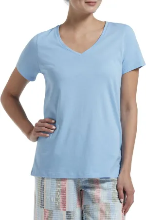 HUE Women's Sleepwell Basic Short Sleeve V-Neck T-Shirt for Lounging Or Sleeping, Made with Temperature Regulating Technology