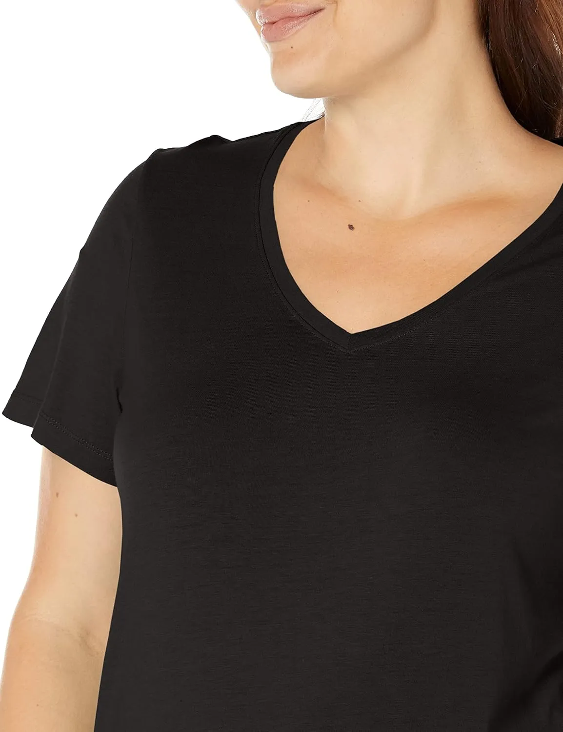HUE Women's Sleepwell Basic Short Sleeve V-Neck T-Shirt for Lounging Or Sleeping, Made with Temperature Regulating Technology