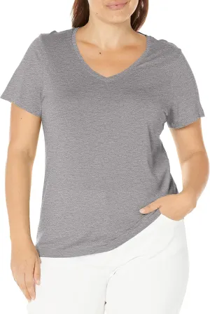 HUE Women's Sleepwell Basic Short Sleeve V-Neck T-Shirt for Lounging Or Sleeping, Made with Temperature Regulating Technology