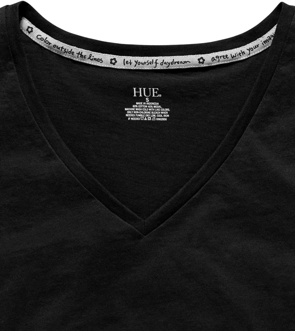HUE Women's Sleepwell Basic Short Sleeve V-Neck T-Shirt for Lounging Or Sleeping, Made with Temperature Regulating Technology
