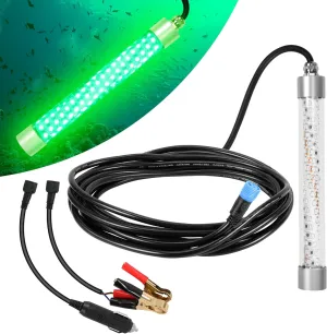 HUSUKU FS0-1 LED Underwater Fishing Light - DC12V 100W 10,000lm with 16.4ft Cord Green Night Fishing Lights, Glowing Fish Attractor, IP68 Submersible Boat Lamp for Snook Crappie Squid Shrimp