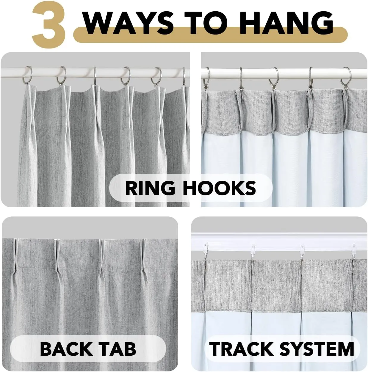 H.VERSAILTEX Pinch Pleated Full Blackout Curtains Linen Blended Chenille Blackout Curtains 84 inch Length 2 Panels Set Thermal Insulated Farmhouse Neutral Track Drapes with Hooks, Heather Glacier Gray