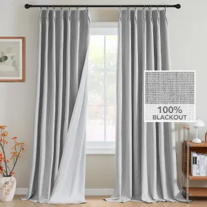 H.VERSAILTEX Pinch Pleated Full Blackout Curtains Linen Blended Chenille Blackout Curtains 84 inch Length 2 Panels Set Thermal Insulated Farmhouse Neutral Track Drapes with Hooks, Heather Glacier Gray