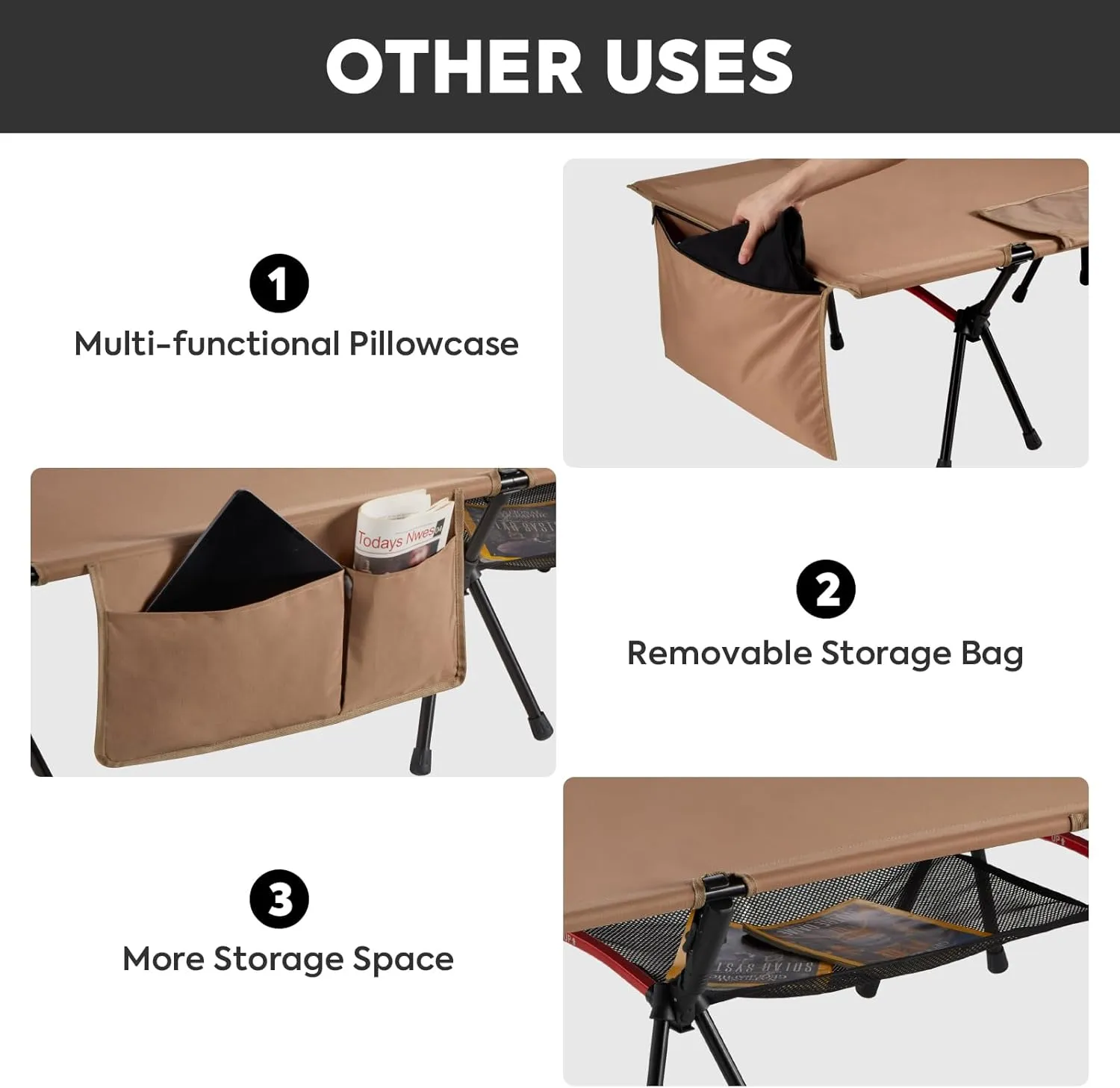 ICECO Camping Cot for Adults, Folding Cot for Camping, Portable Bed Sleeping Cot, Lightweight Backpacking Cot Strong Support 330 Lbs, Tent, Outdoor, Hiking, Travel, RV, Beach (L-Khaki)