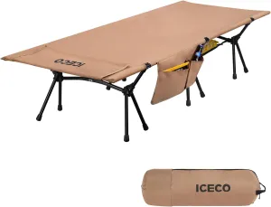 ICECO Camping Cot for Adults, Folding Cot for Camping, Portable Bed Sleeping Cot, Lightweight Backpacking Cot Strong Support 330 Lbs, Tent, Outdoor, Hiking, Travel, RV, Beach (L-Khaki)