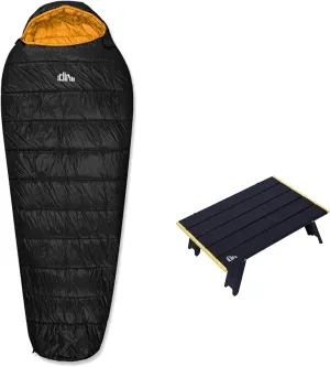 iClimb 1 Mini Folding Table and 1 3M Thinsulate Insulation Sleeping Bag Bundle, Ultralight Compact for Solo Adult Backpacking Camping Hiking Motorcycling Outdoor Indoor