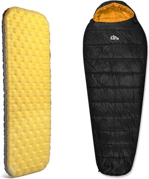 iClimb 1 Stable Comfortable Air Sleeping Pad and 1 3M Thinsulate Insulation Sleeping Bag Bundle, Ultralight Compact for Single Adult Outdoor Camping Backpacking Hiking
