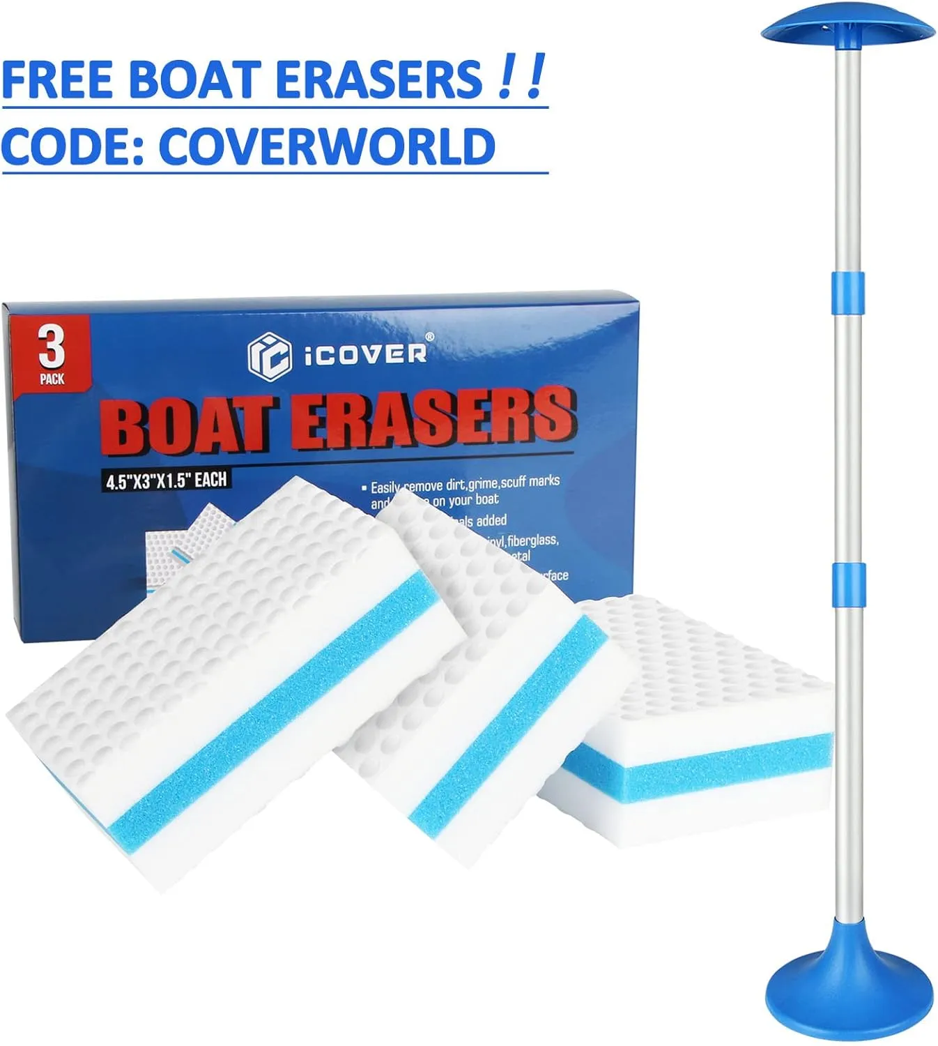 iCOVER Boat Cover Support Pole-Height Adjustable Aluminum Telescoping Pole and Webbing Strap Prevent Water from Sagging
