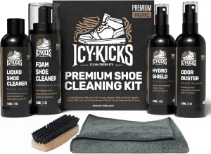 ICYKICKS Premium 6-in-1 Shoe Cleaning Kit – Liquid & Foam Cleaner, Water Repellent Spray, Odor Eliminator, Brush & Microfiber Towel – Safe for Sneakers, Leather, Suede, Canvas & More