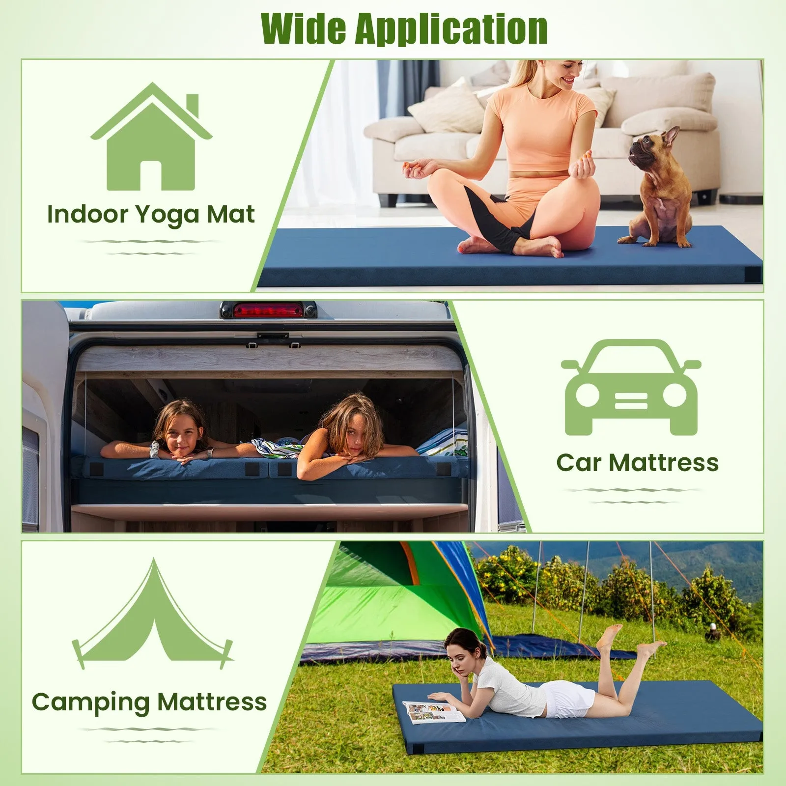 Indoor outdoor Sleeping mat with High density foam Cushion and Carrying Bag-Navy