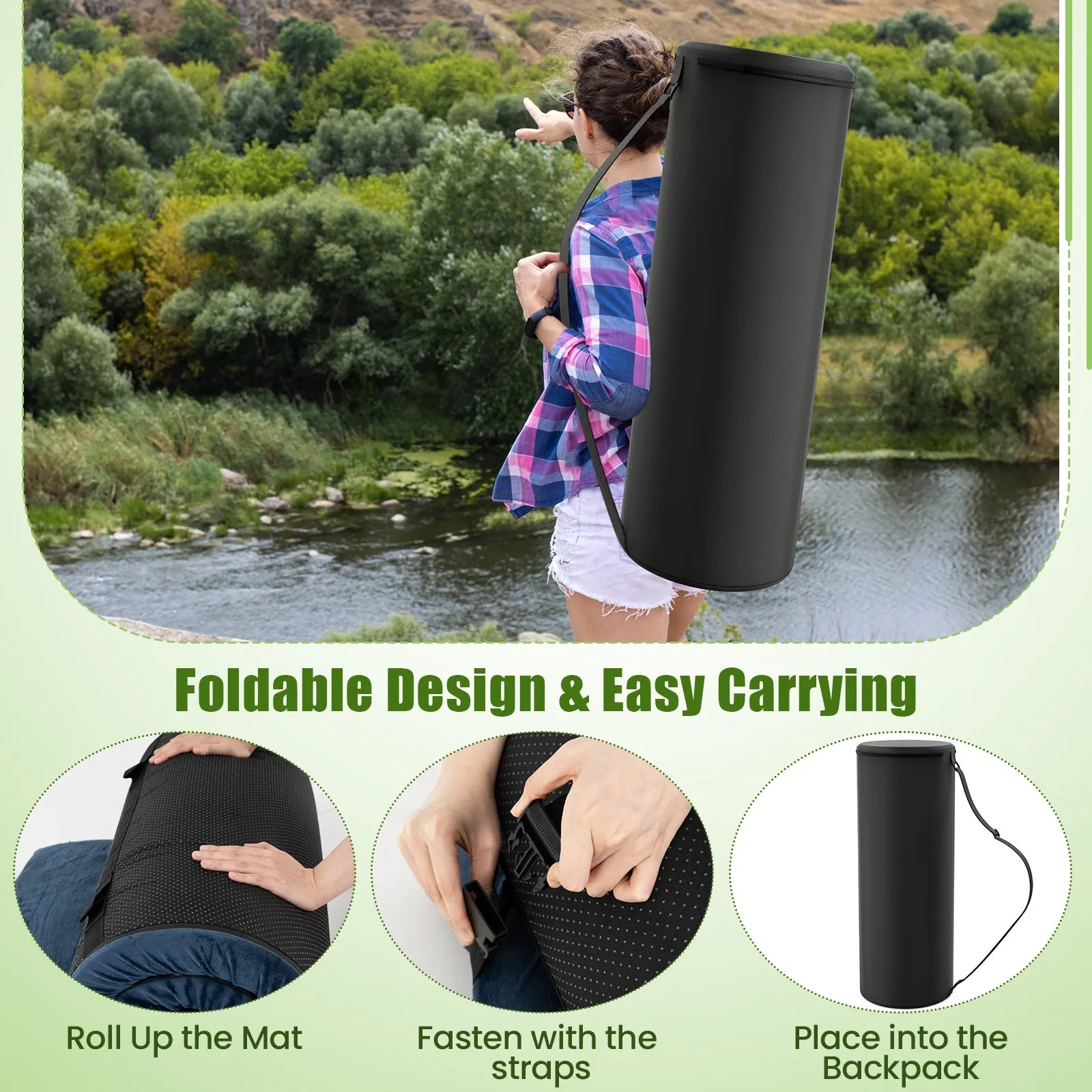 Indoor outdoor Sleeping mat with High density foam Cushion and Carrying Bag-Navy