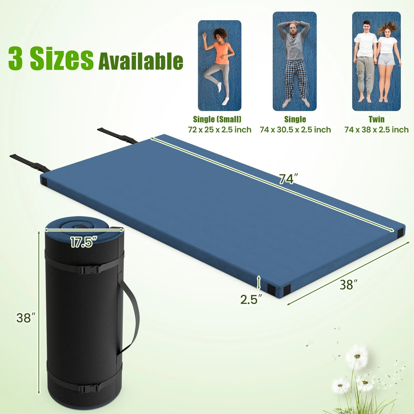 Indoor outdoor Sleeping mat with High density foam Cushion and Carrying Bag-Navy