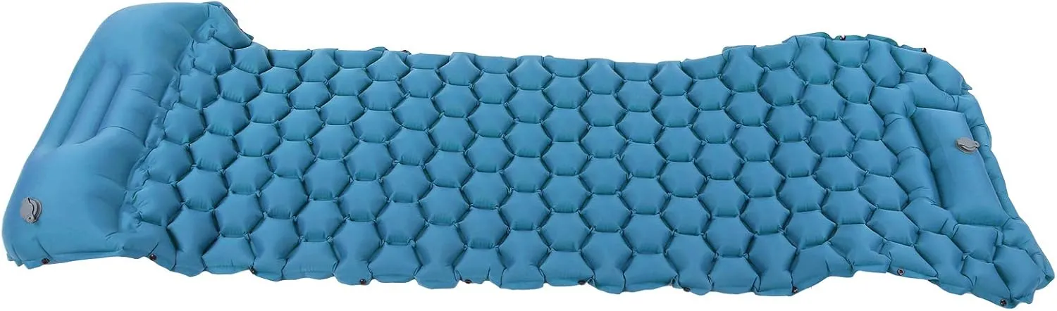 Inflatable Sleeping Pad for Camping | 40D Nylon Fabric & TPU Laminate Mat | Foot Press Cushion for Tent/Hammock/Hiking | Lightweight & Compact (Peacock Blue)