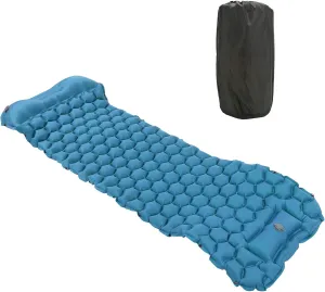 Inflatable Sleeping Pad for Camping | 40D Nylon Fabric & TPU Laminate Mat | Foot Press Cushion for Tent/Hammock/Hiking | Lightweight & Compact (Peacock Blue)