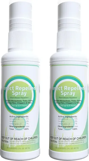 Insect Repellent Spray for Kids People Skin Bug Spray Travel Size Plant-Based Ingredients to Repel Mosquitoes Outdoor 2fl oz (2 Pack)