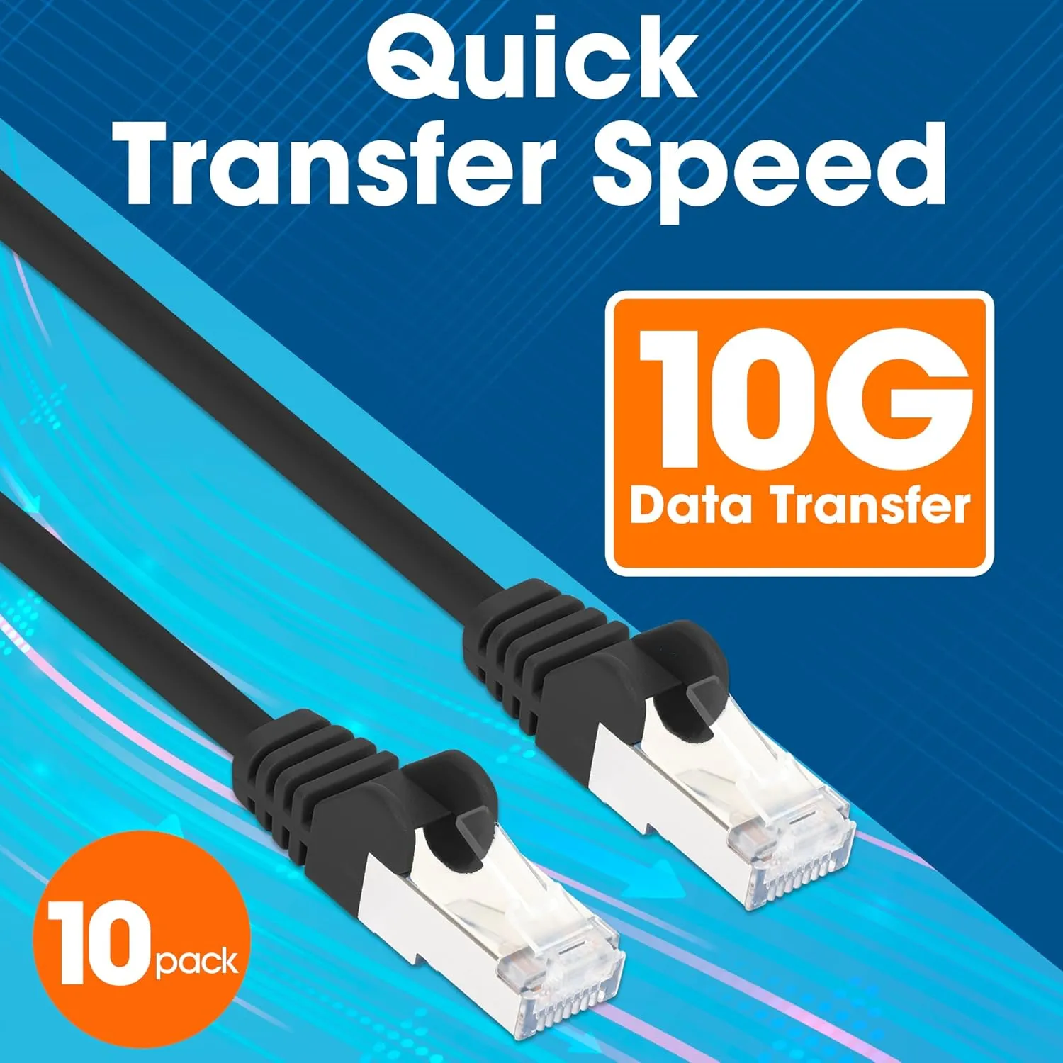 Intellinet Slim Cat8 Ethernet Network Patch Cable – 10-Pack - 40Gbps & 2000MHz, Snagless Boot, 30AWG Pure Bare Copper Wire, Gold-Plated Contacts, Lifetime Mfg Warranty – 5ft, 10 Pack, Black