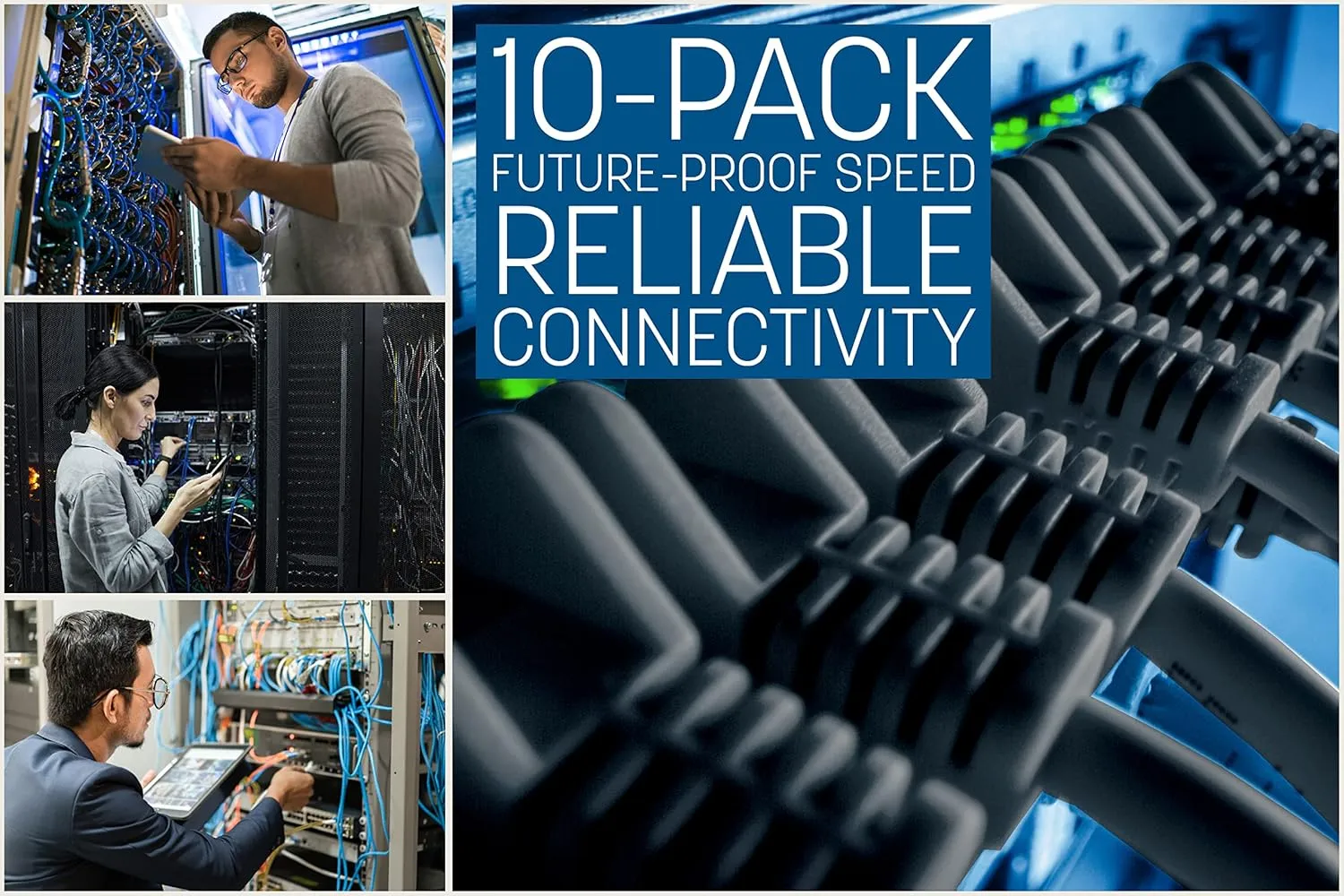 Intellinet Slim Cat8 Ethernet Network Patch Cable – 10-Pack - 40Gbps & 2000MHz, Snagless Boot, 30AWG Pure Bare Copper Wire, Gold-Plated Contacts, Lifetime Mfg Warranty – 5ft, 10 Pack, Black