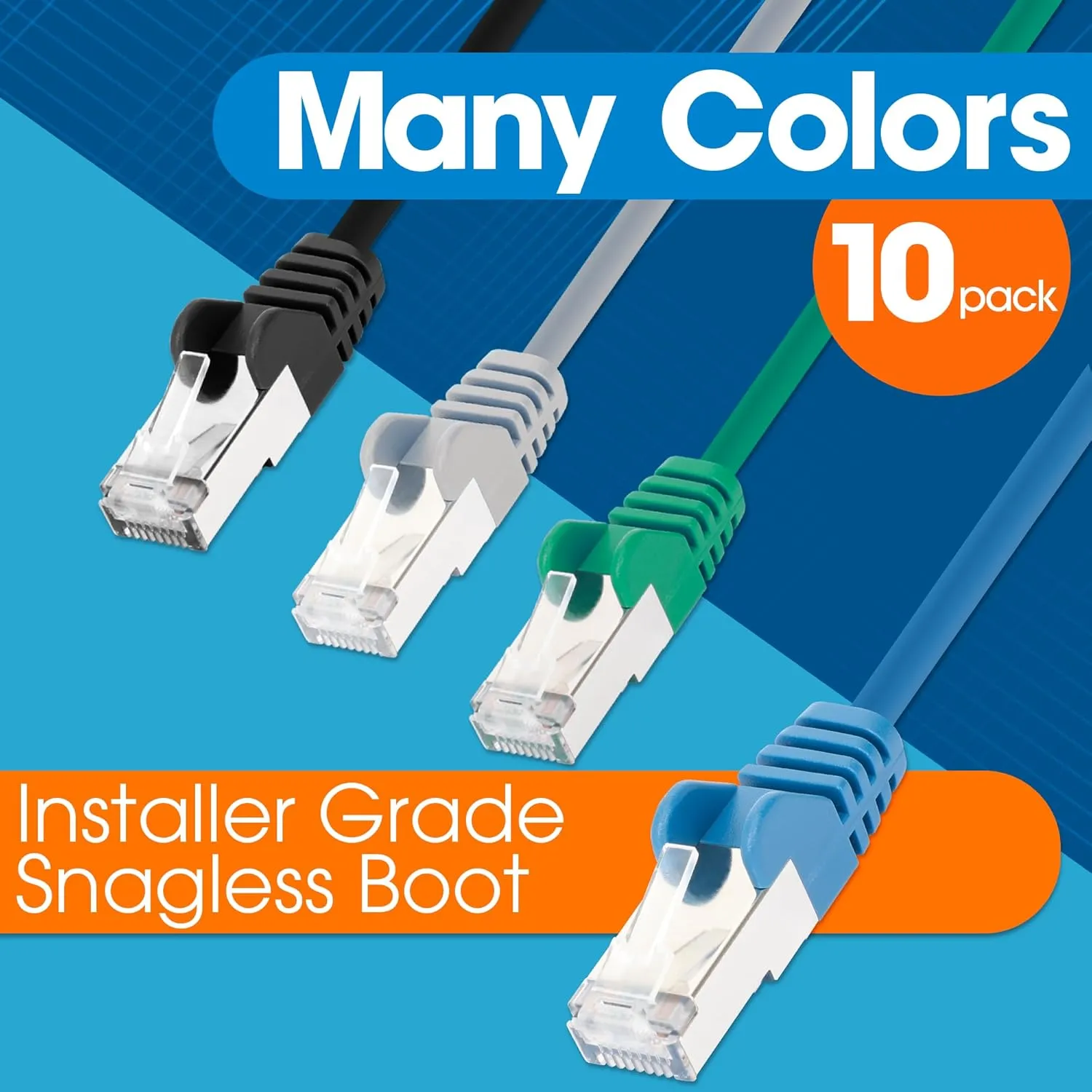 Intellinet Slim Cat8 Ethernet Network Patch Cable – 10-Pack - 40Gbps & 2000MHz, Snagless Boot, 30AWG Pure Bare Copper Wire, Gold-Plated Contacts, Lifetime Mfg Warranty – 5ft, 10 Pack, Black