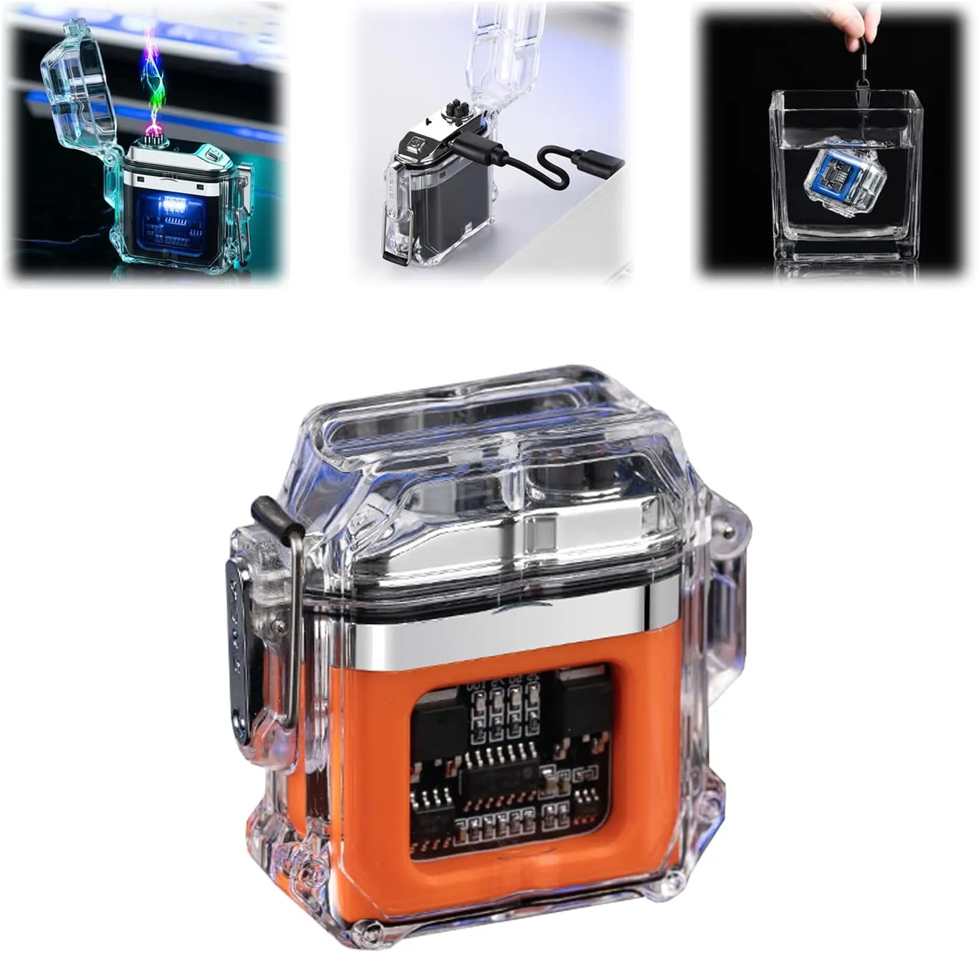 IP68 Waterproof & Windproof Electric Lighter Plasma Lighter USB Rechargeable Lighter Dual Arc Lighter with LED Power Display (Orang)